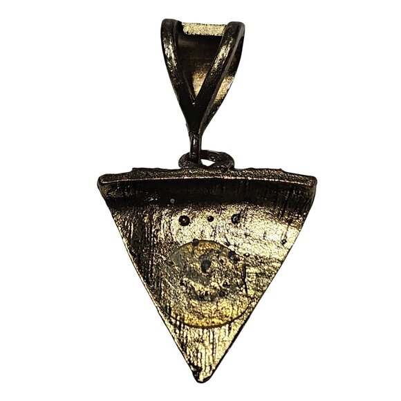 Vintage Brass Pendant Emerald Green Rhinestones Intricate Detailing Fashion - Picture 2 of 6